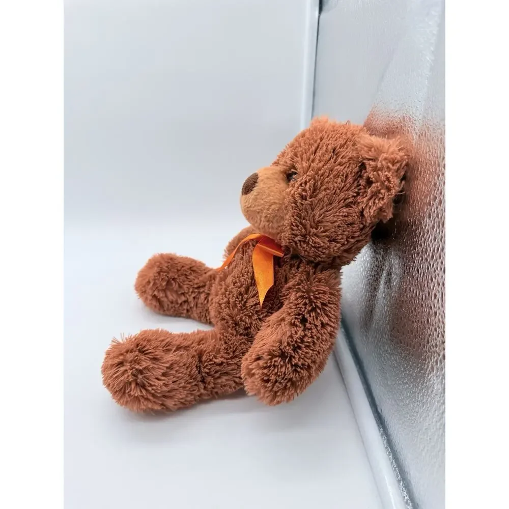 RARE Animal Adventure Brown Teddy Bear Plush Orange Ribbon Bow Satin 11”